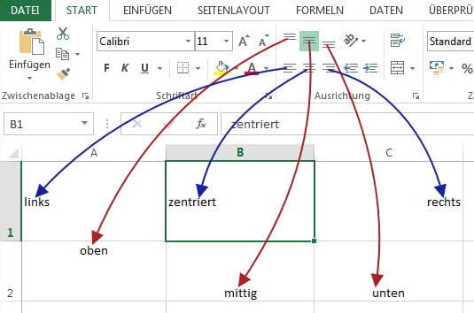 Ausrichten in Excel