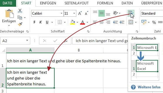 Zeilenumbruch in Excel