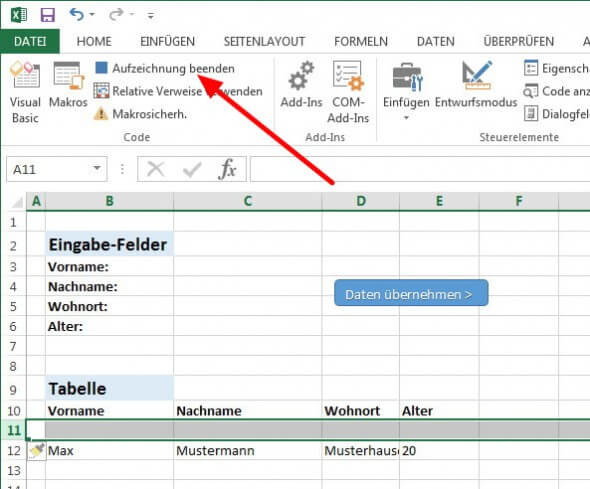 Excel Makro-Aufzeichnung beenden