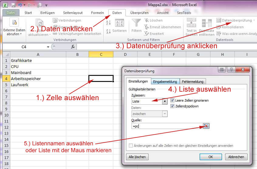 Dropdown Excel: Auswahlliste in Excel-Tabelle erstellen