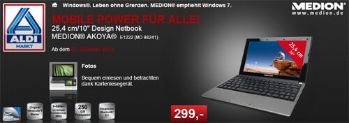 Aldi: MEDION E1222 Netbook (MD98241) ab 07.Oktober für 299 Euro