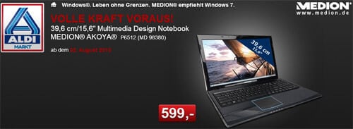 Aldi: MEDION P5612 (MD98390) Multimedia Notebook für 599 EUR