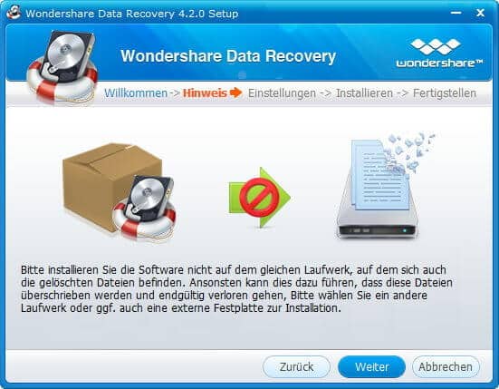 Data Recovery Installationswarnung