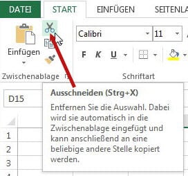 Excel Schaltfläche zum Ausschneiden