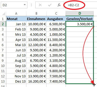 Formeln kopieren in Excel