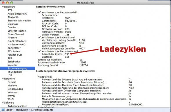 Ladezyklen ermitteln beim Macbook Pro