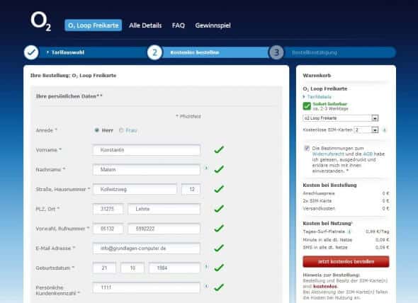 o2 Loop Freikarte bestellen