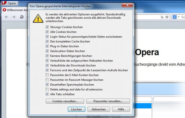 Opera Internetspuren löschen