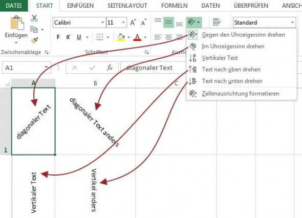 Text drehen in Excel