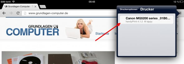 iPad Drucker auswählen