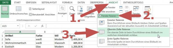 Excel Zeile fixieren