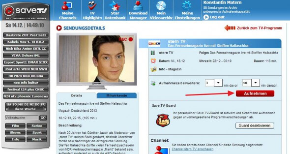 Save.tv Sendung aufnehmen