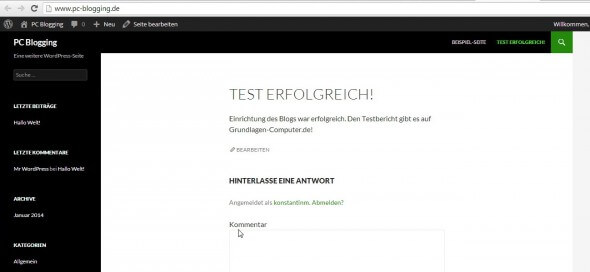 Wordpress-Blog eingerichtet