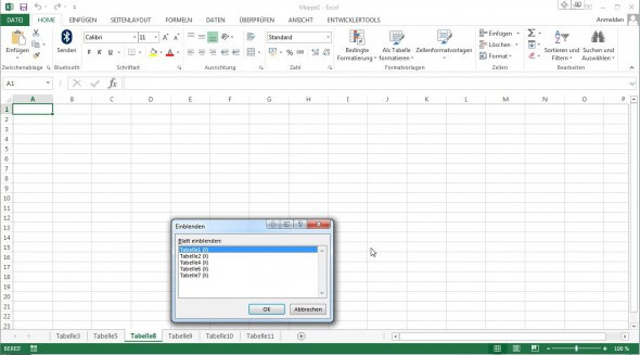 Excel Tabellenblätter einblenden