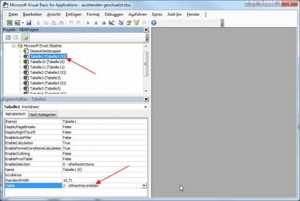 Excel Tabellenblatt unsichtbar machen