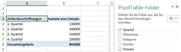 Pivot-Tabelle: Umsatz im Quartal