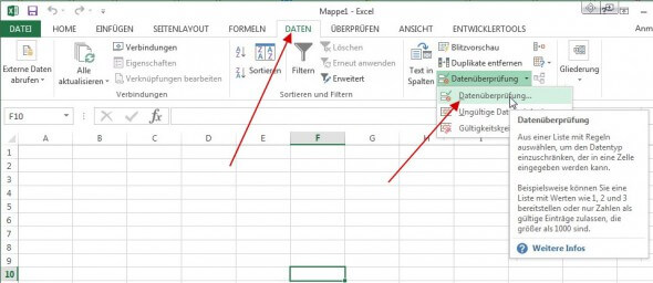 Datenüberpruefung: Excel-Dropdownliste