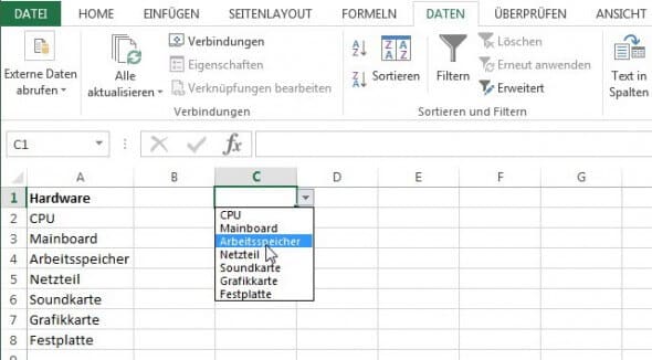 Excel Dropdown erstellt