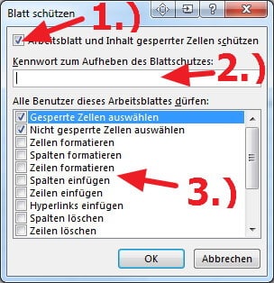 Blatt-Schutz Optionen in Excel