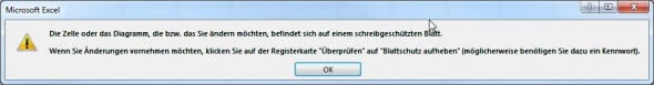 schreibgeschütztes Blatt: Excel Fehlermeldung
